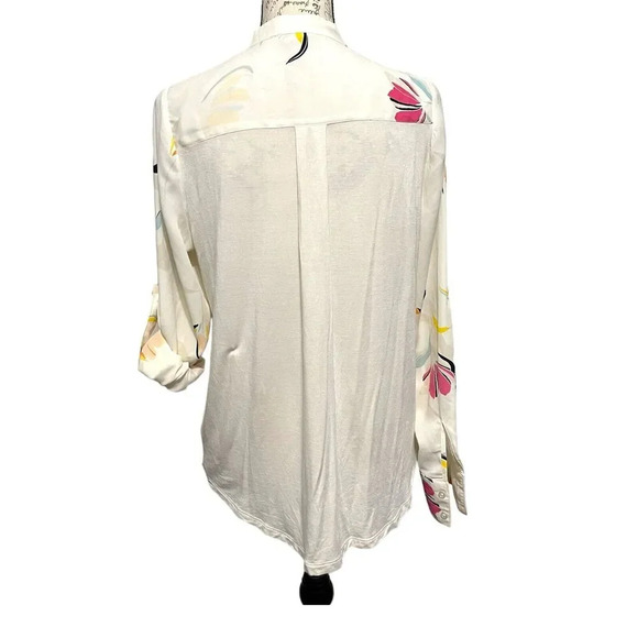 A New Day Floral Mixed Media Roll Sleeve Popover Top Size Small - Picture 2 of 6